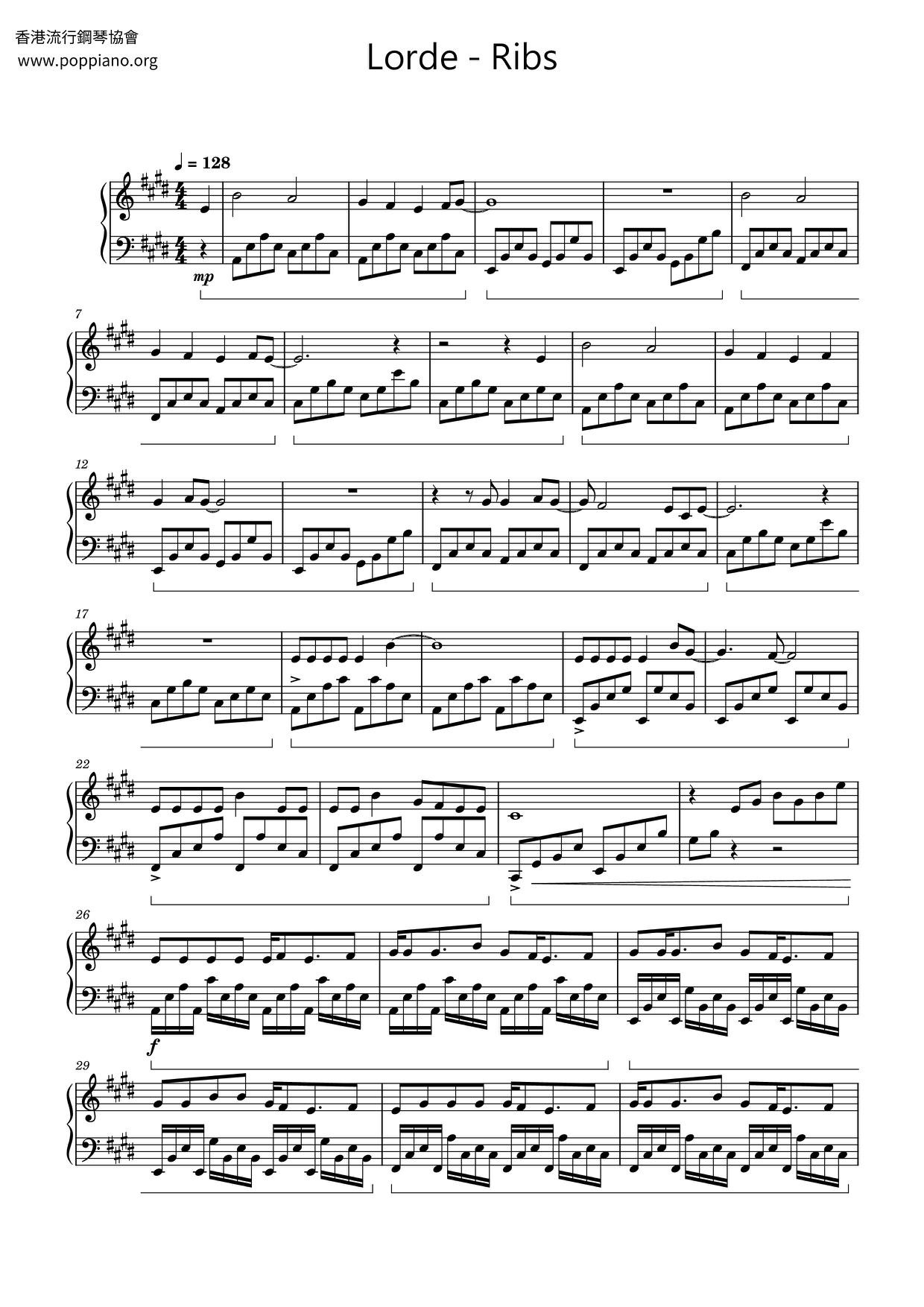 Out Getting Ribs Note Sheet Lorde-Ribs Sheet Music pdf, - Free Score Download ★
