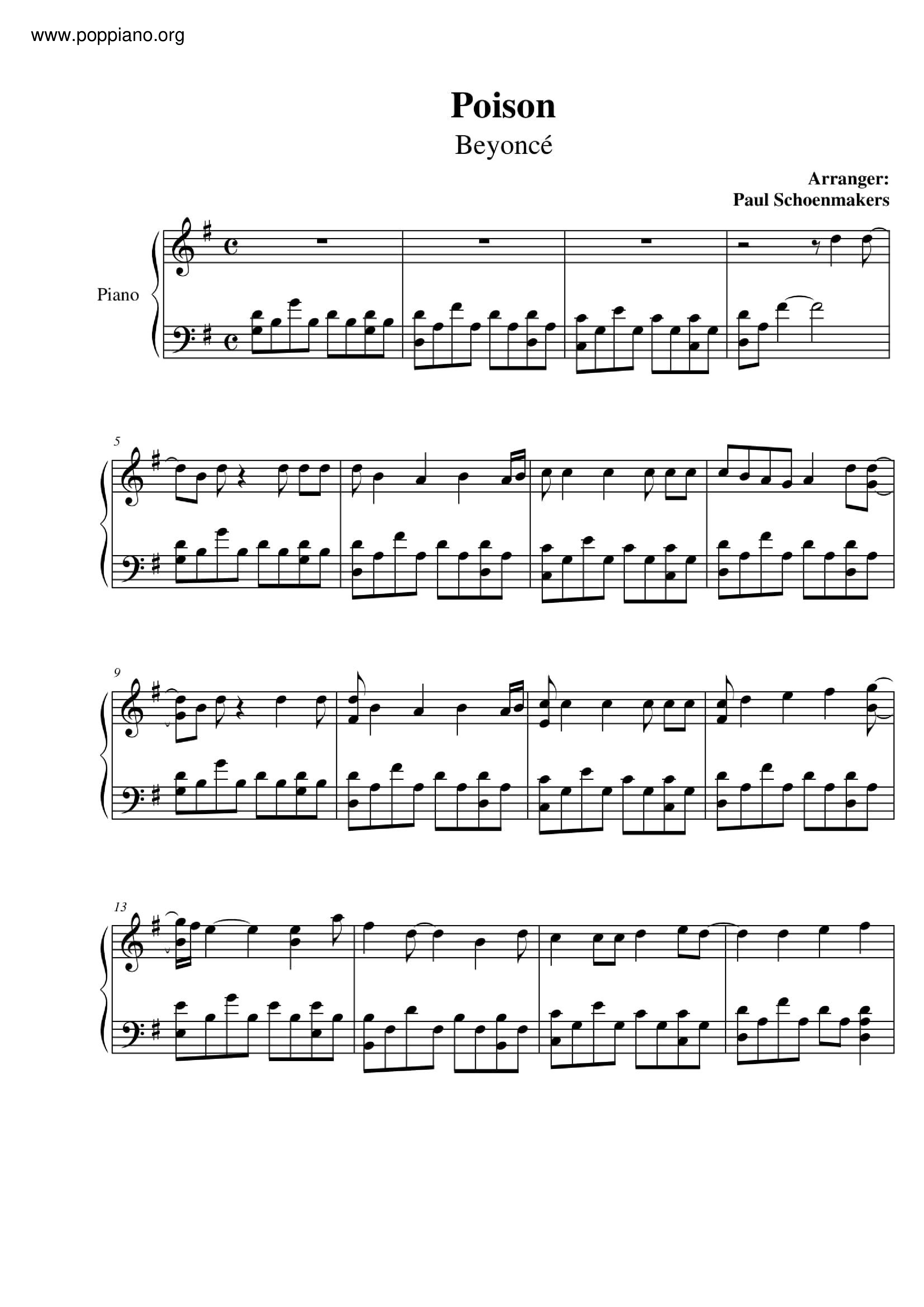 Beyonce-Poison Sheet Music pdf, - Free Score Download ★