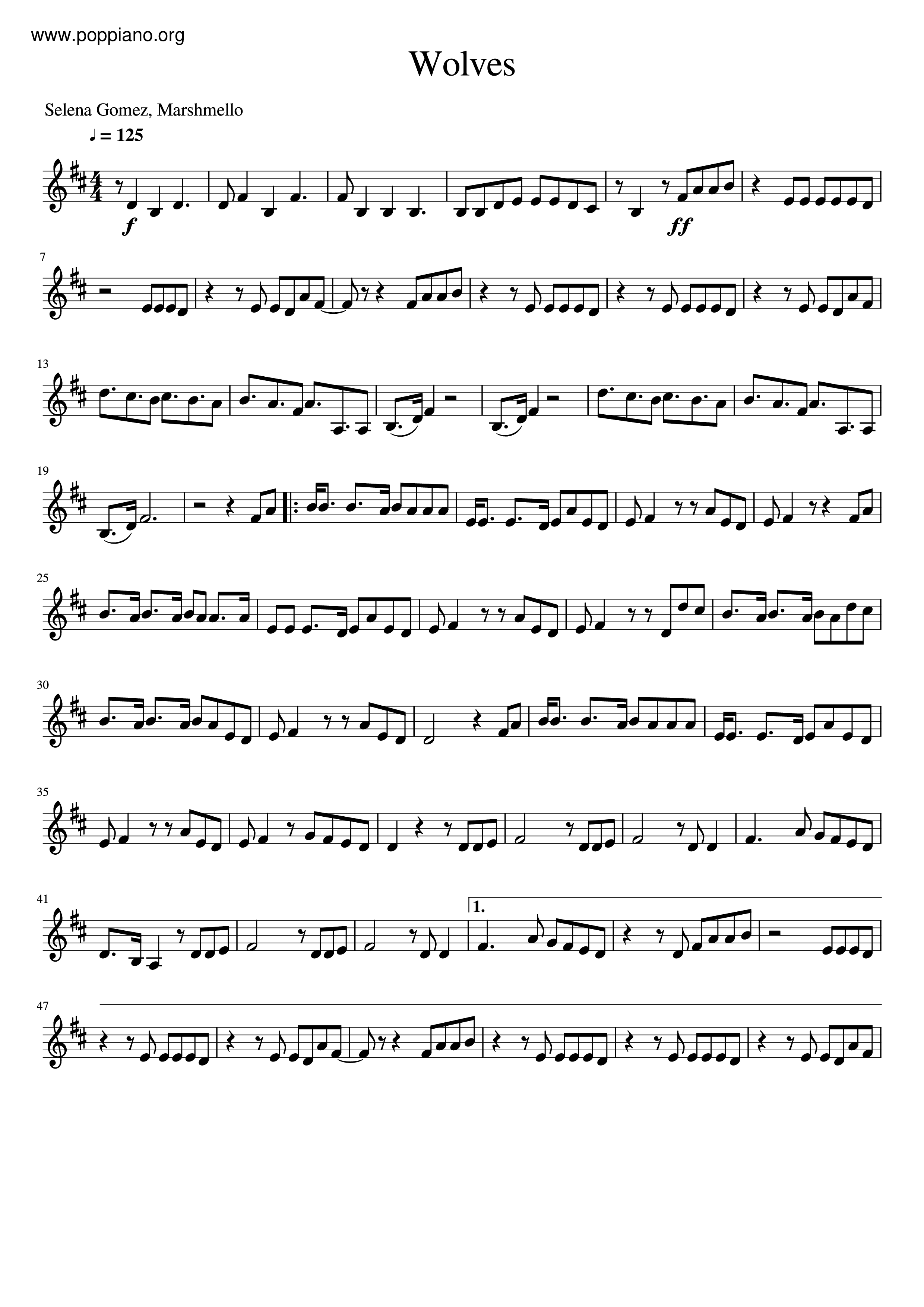 Selena Gomez, Marshmello-Wolves Violin Score pdf, -ウルブス 악보 - Free Score ...