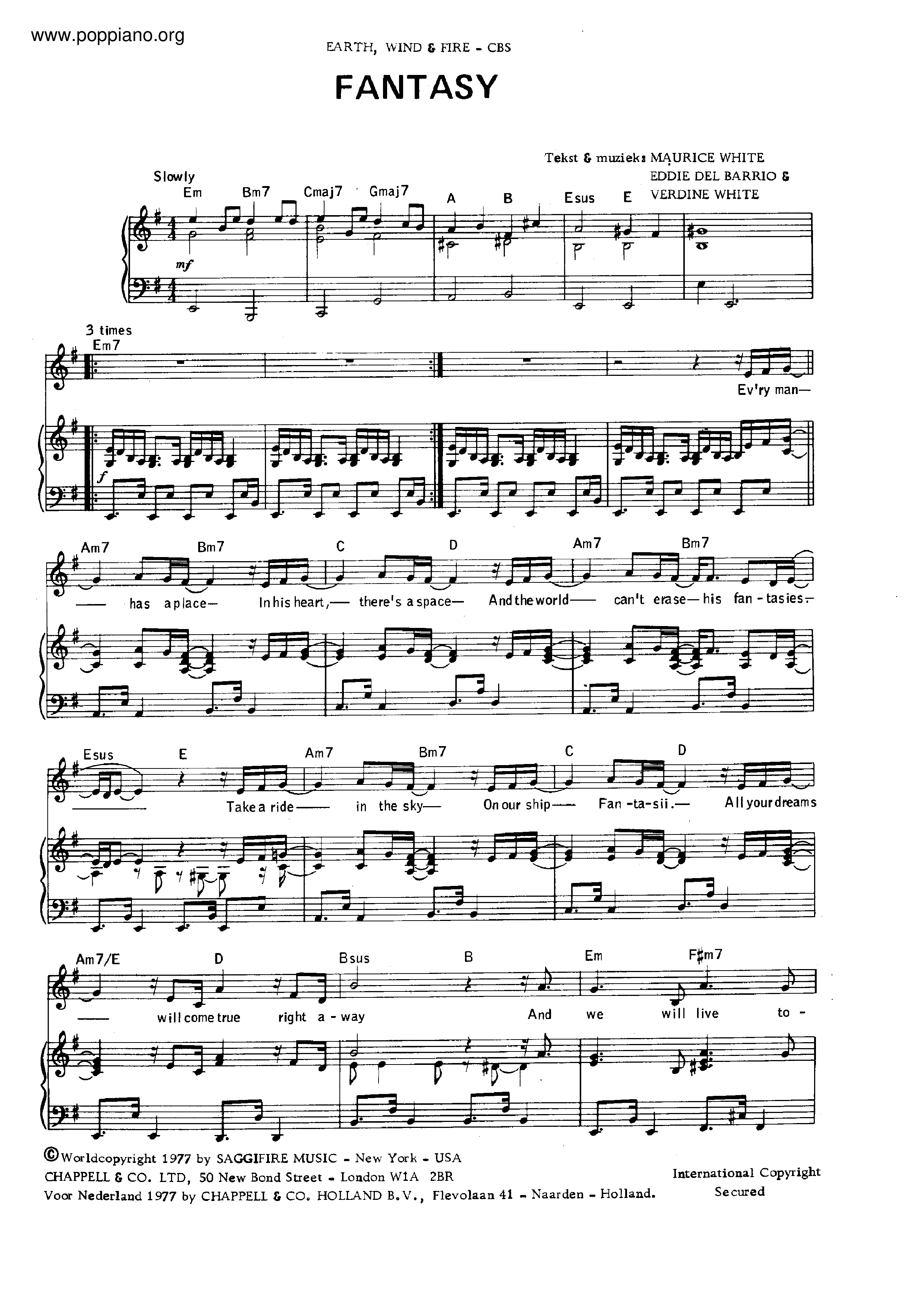 ☆アース・ウィンド・アンド・ファイアー - ファンタジー 악보 ピアノ