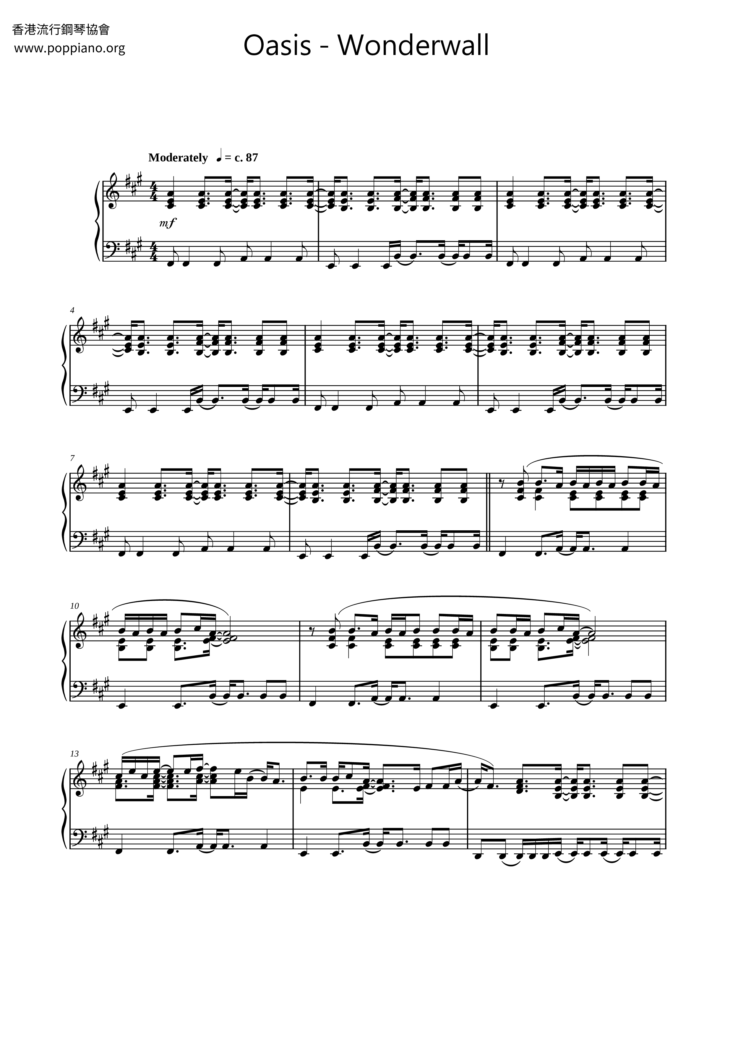Oasis-Wonderwall Sheet Music pdf, -ワンダーウォール 악보 - Free Score Download ★
