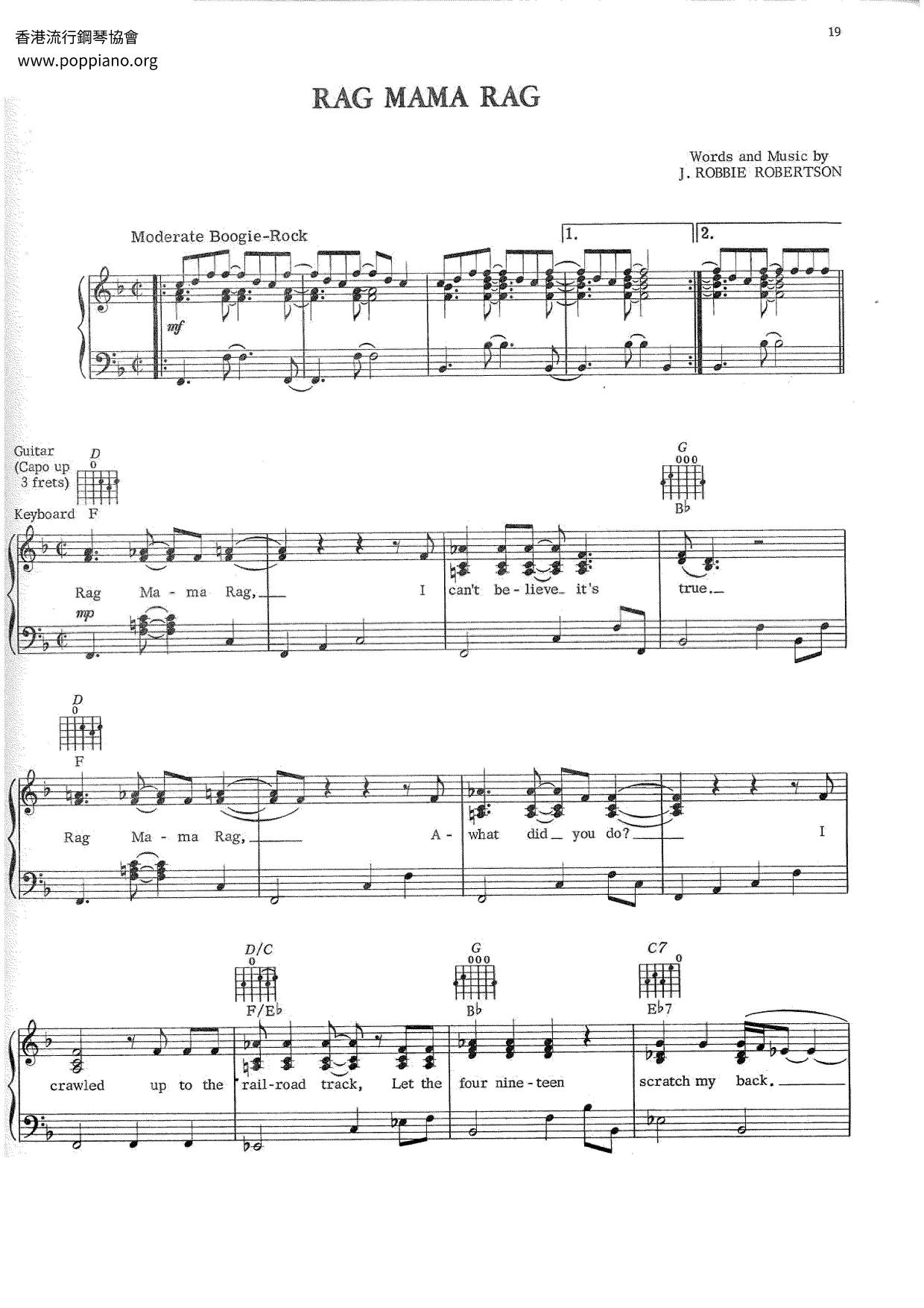 The Band-Rag Mama Rag 琴譜pdf-POPPIANO.ORG 琴譜下載 ★