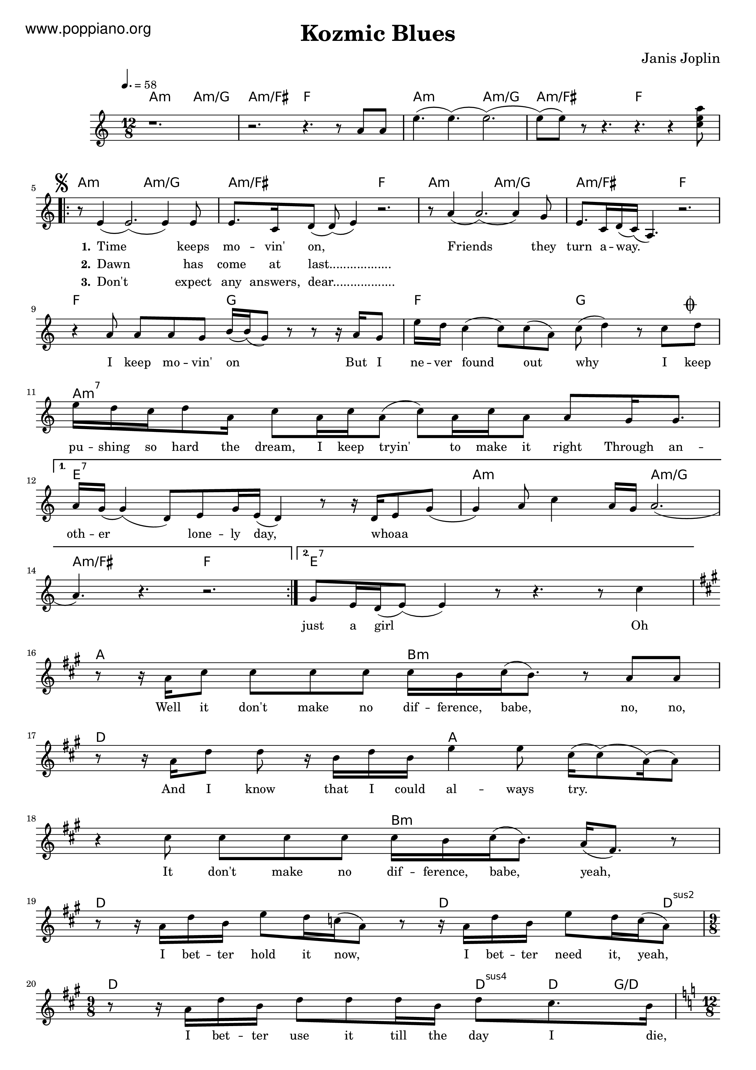 ☆ Janis Joplin-Kozmic Blues Sheet Music pdf, - Free Score Download ☆