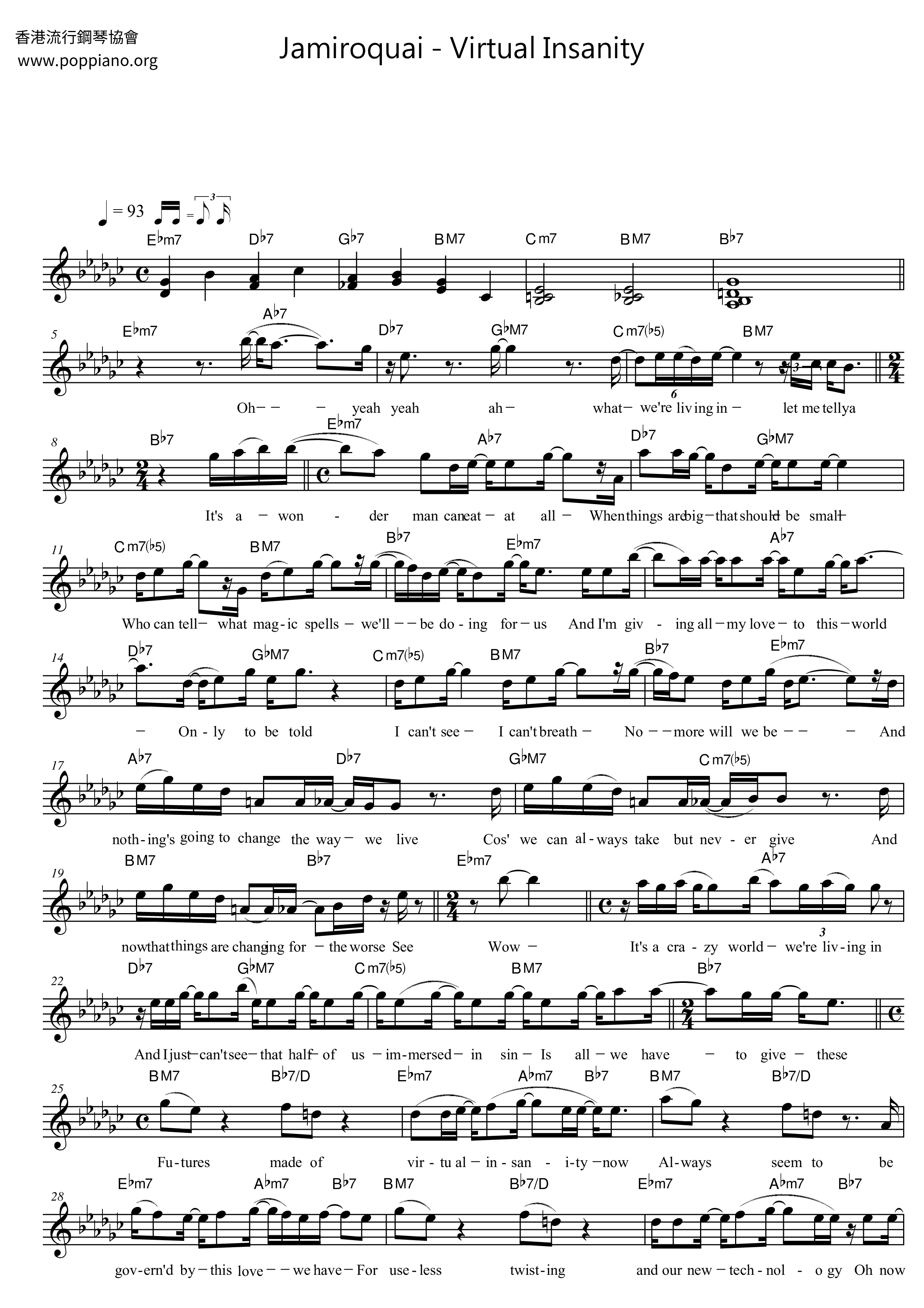 Jvirtual Insanity Jamiroquai-Virtual Insanity Sheet Music pdf, - Free Score Download ★