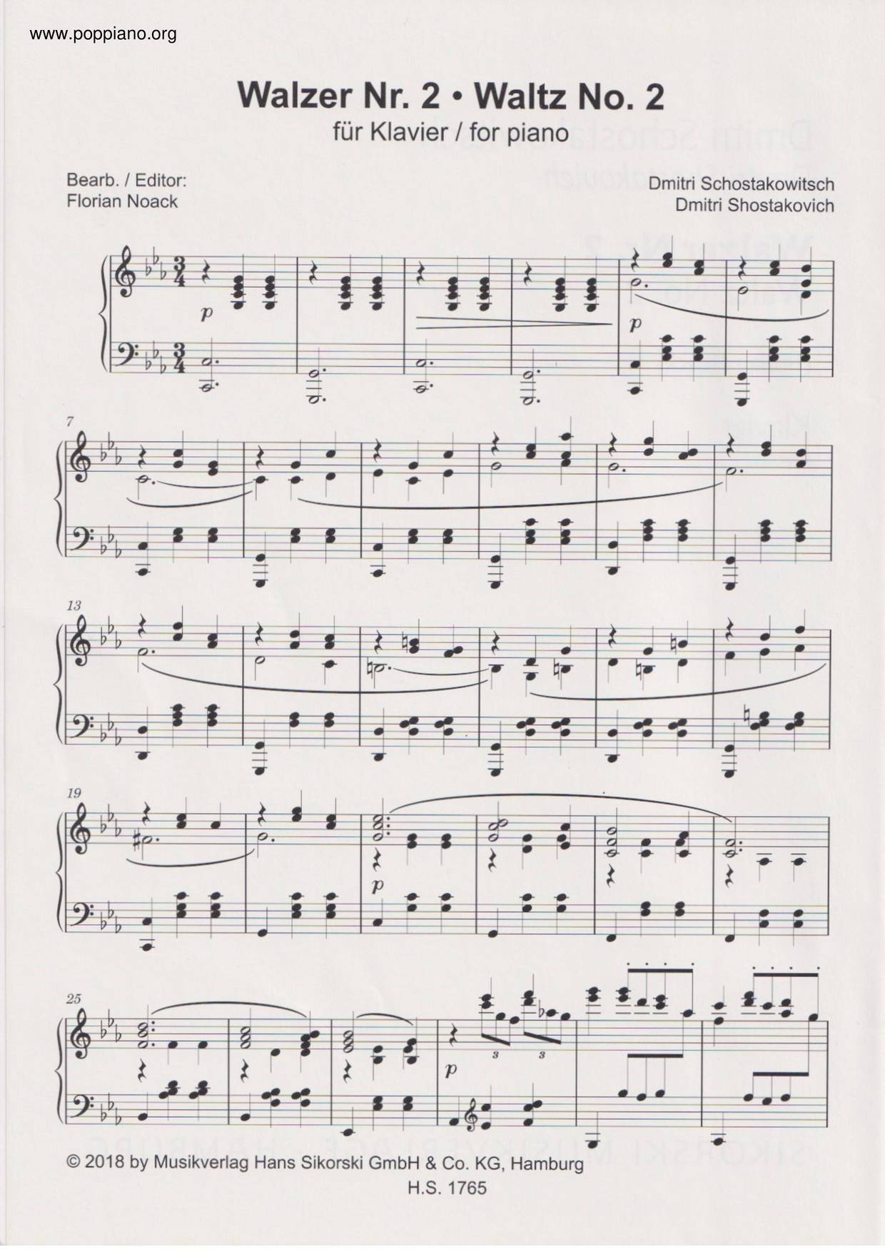 ☆Dmitri Schostakowitsch - Jazz Suite No. 2: VI. Waltz 2 ピアノ譜