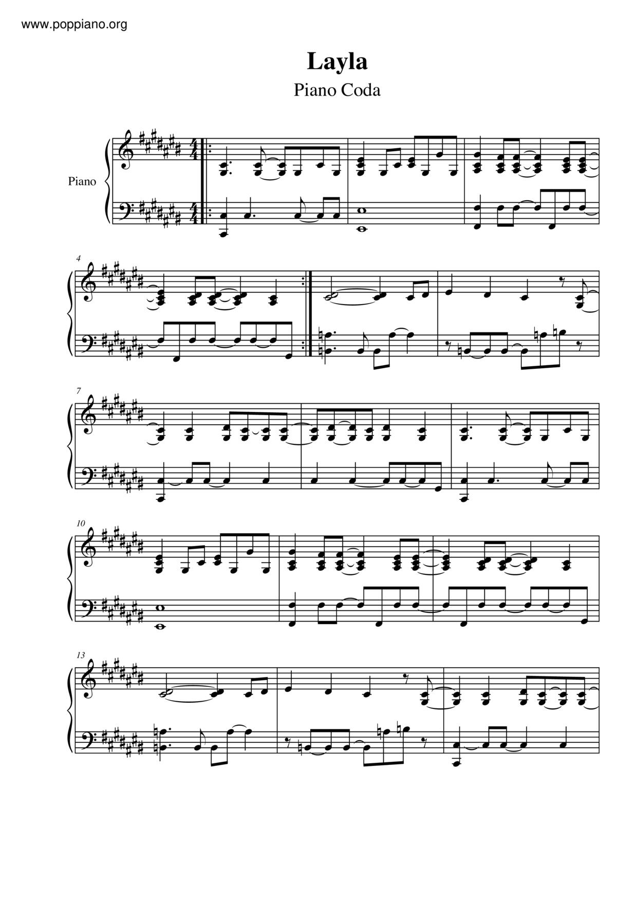 Eric Clapton-Layla Sheet Music pdf, -レイラ 악보 - Free Score Download ★
