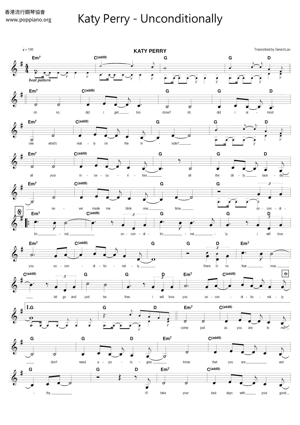 Unconditionally Katy Perry-Unconditionally Sheet Music pdf, - Free Score Download ★