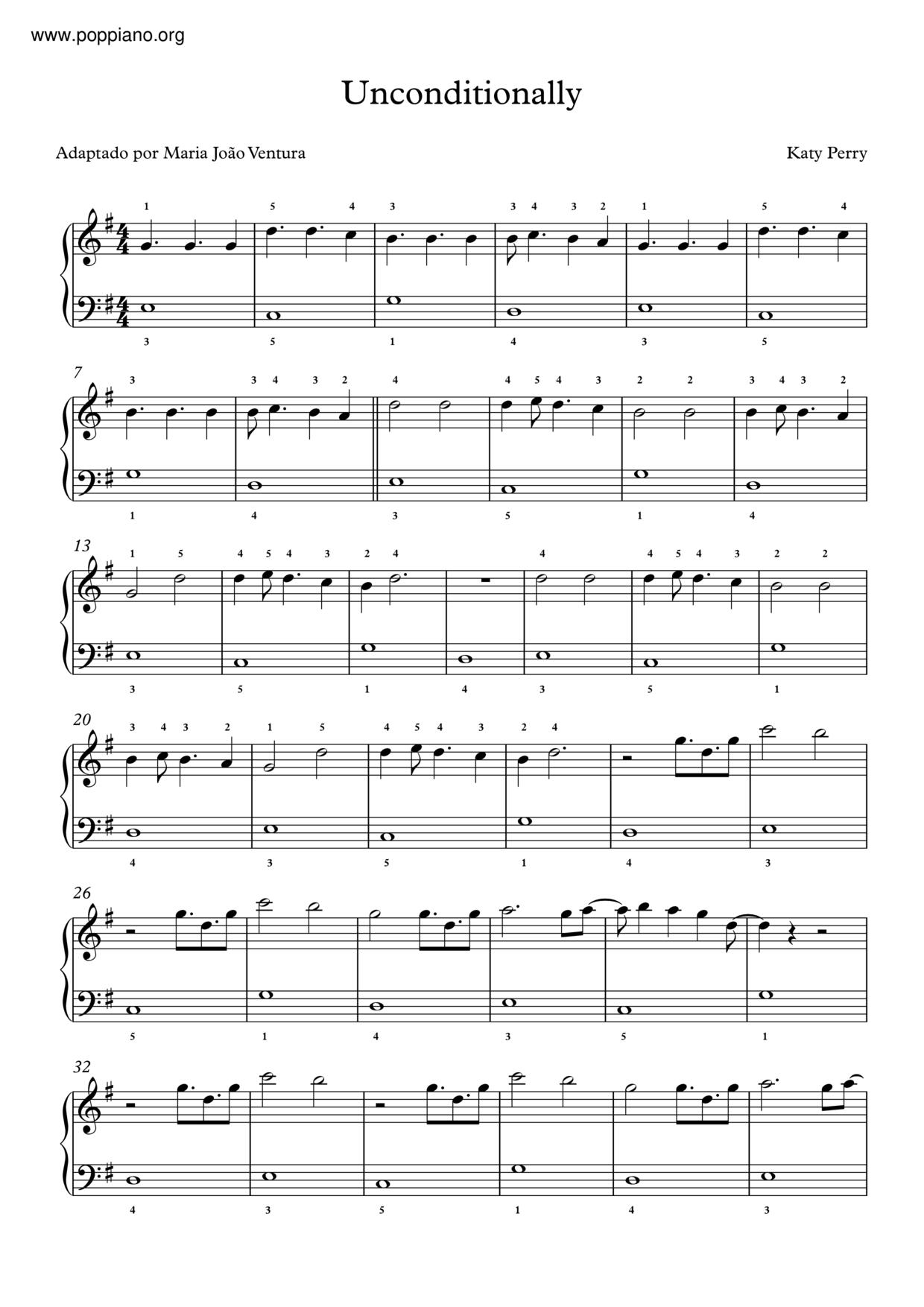 Unconditionally Katy Perry-Unconditionally 琴譜pdf-POPPIANO.ORG 琴譜下載 ★