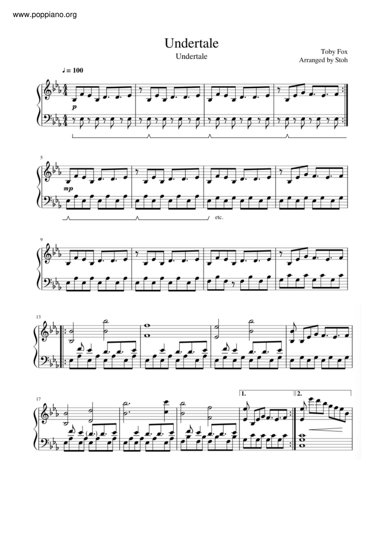 アンテ　楽譜　ピアノ ☆トビー・フォックス - アンダーテール 악보 ピアノ譜pdf (トビー