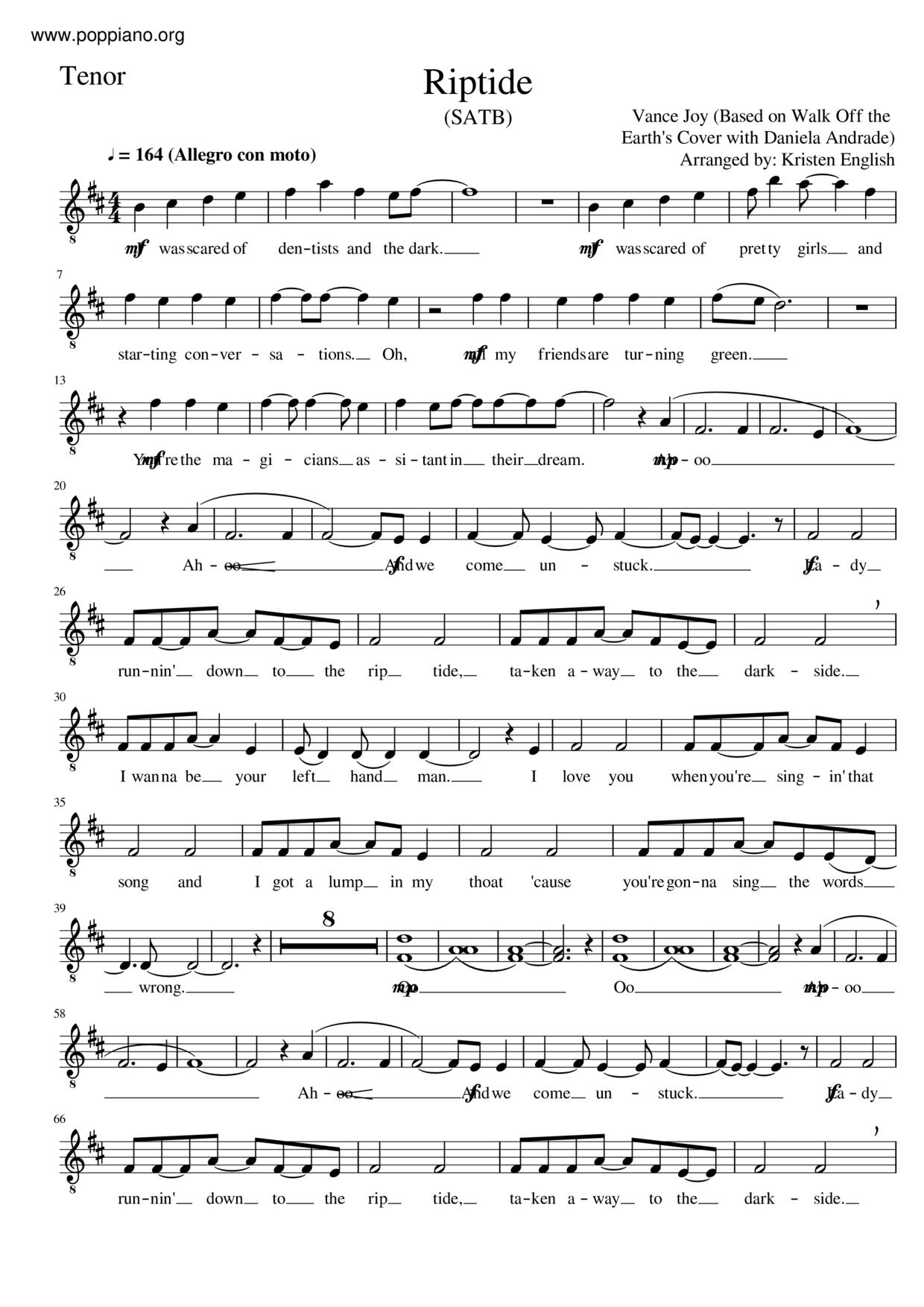 Vance Joy-Riptide 琴譜pdf-POPPIANO.ORG 琴譜下載 ★