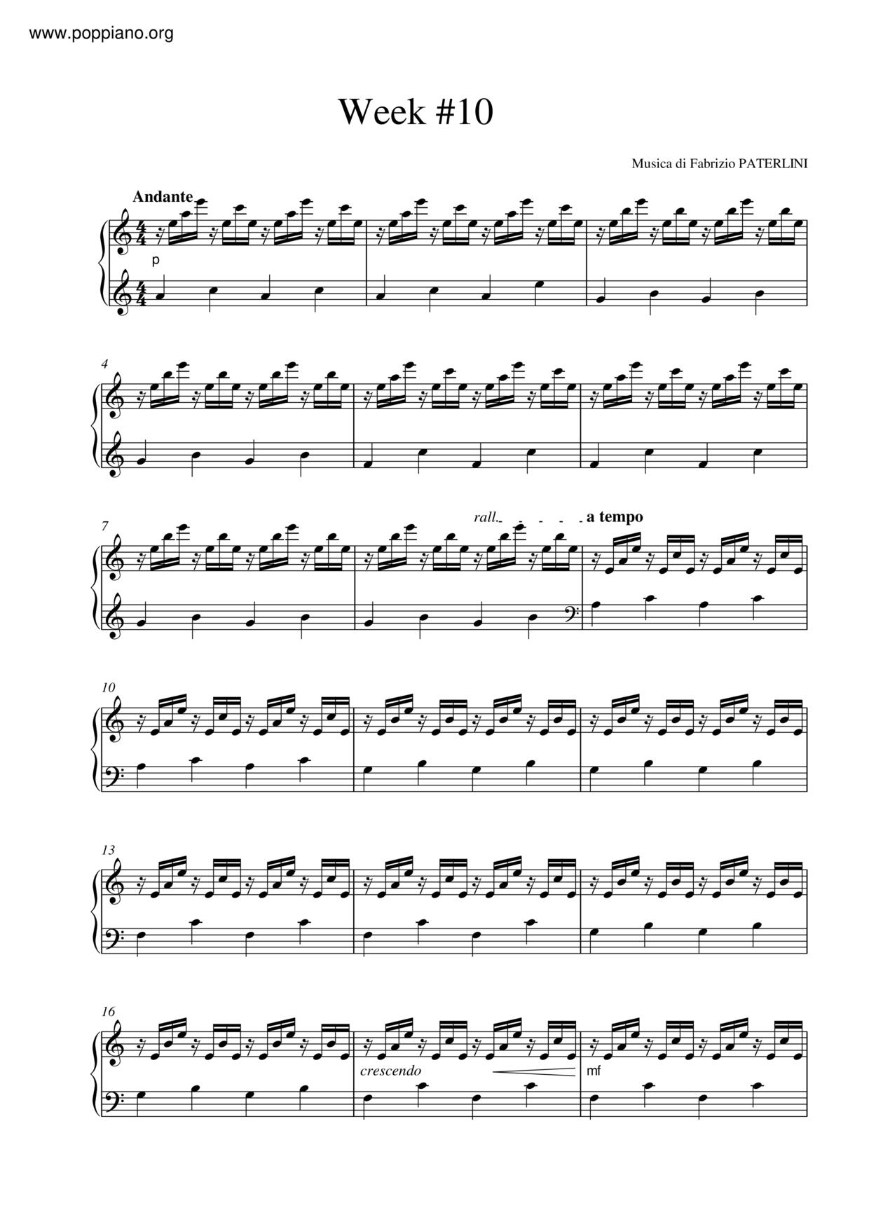 Fabrizio Paterlini-Week #10 琴譜pdf-POPPIANO.ORG 琴譜下載 ★