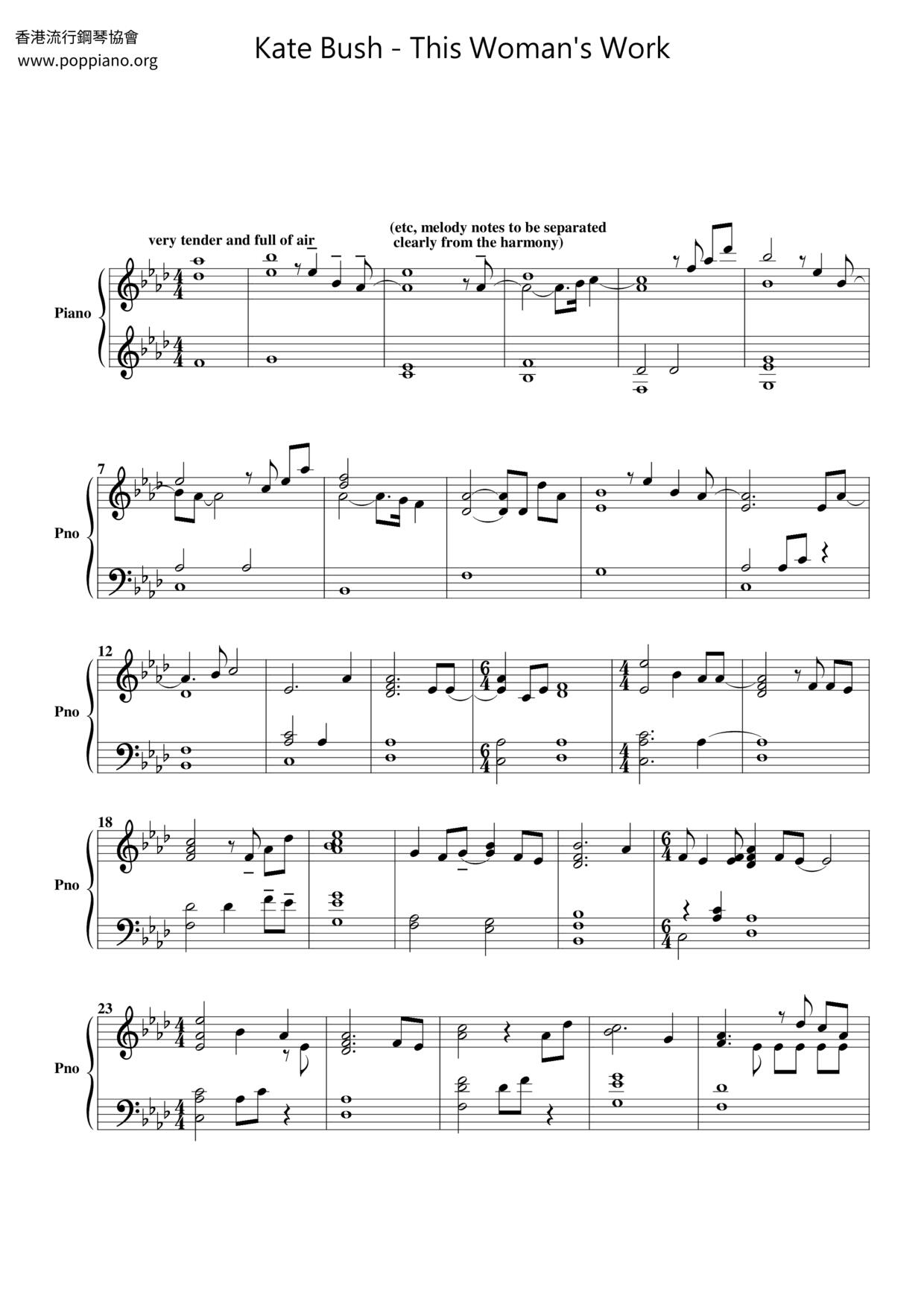 ☆ケイト・ブッシュ - This Woman's Work ピアノ譜pdf (ケイト