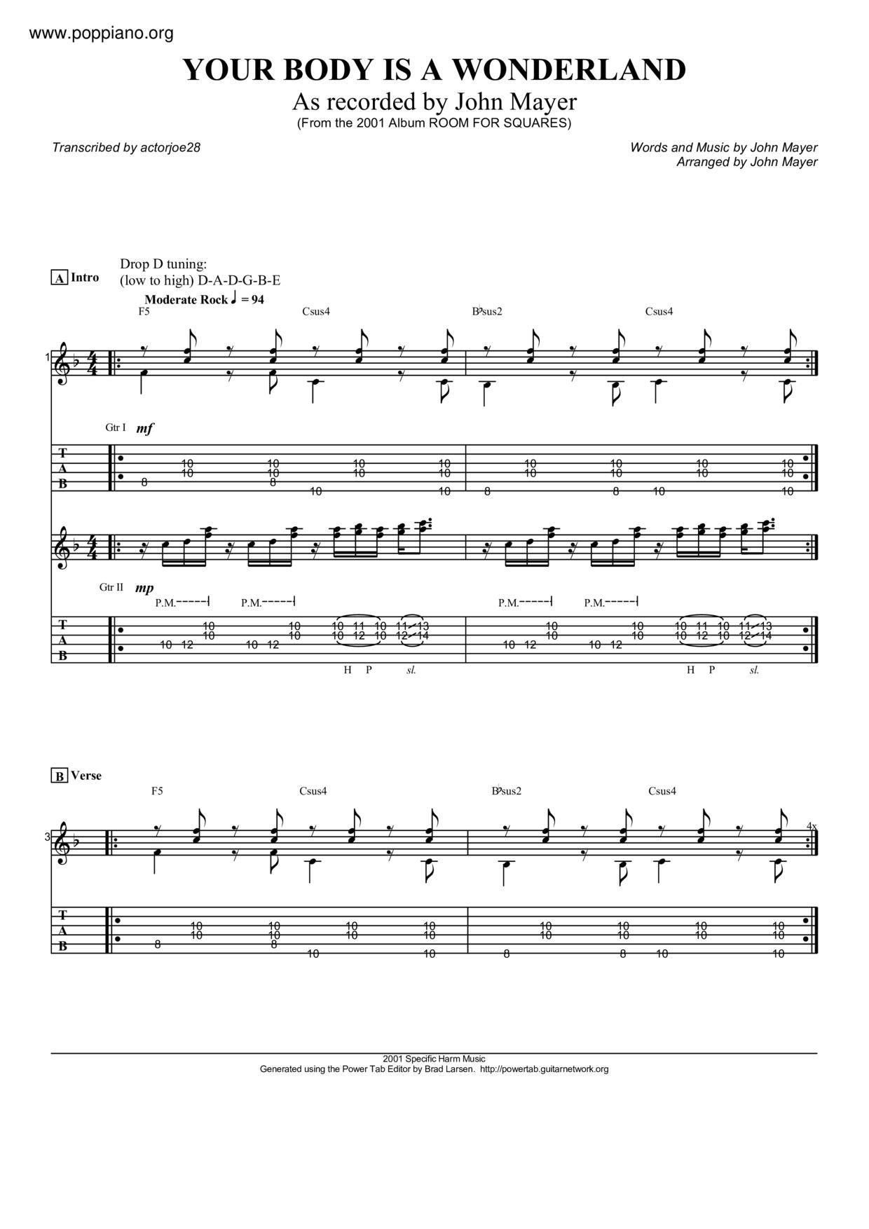 John Mayer-Your Body Is A Wonderland Sheet Music pdf, -ユア・ボディ・イズ・ア ...