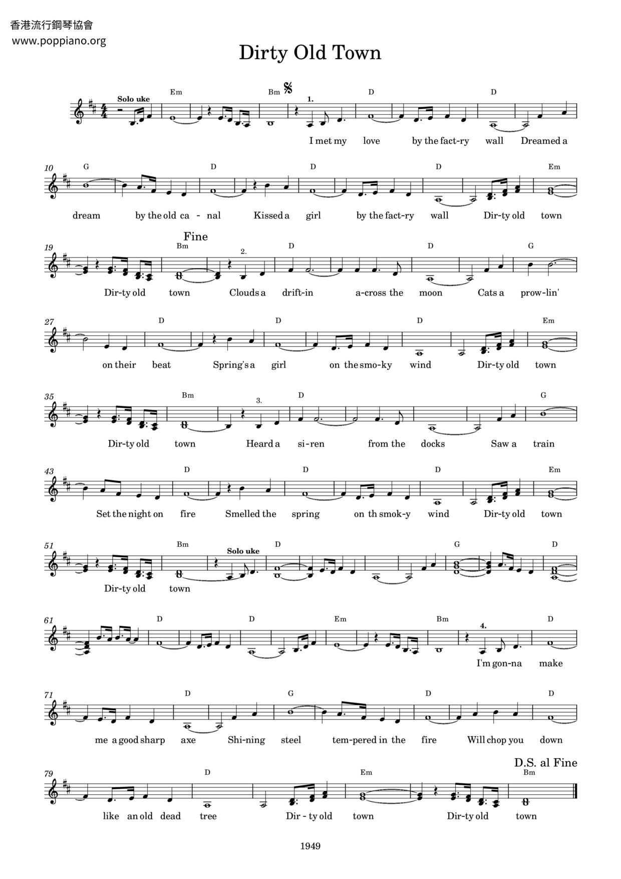 Kid songs-Dirty Old Town Sheet Music pdf, - Free Score Download ★