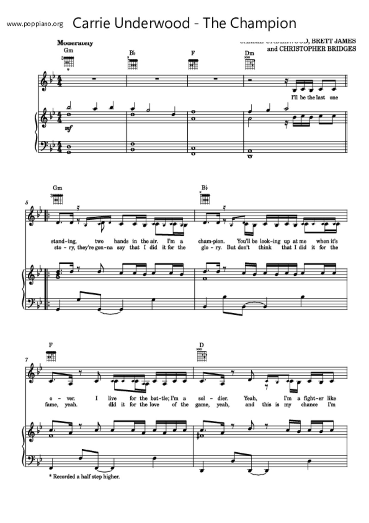 Carrie Underwood-The Champion Sheet Music pdf, - Free Score Download ★