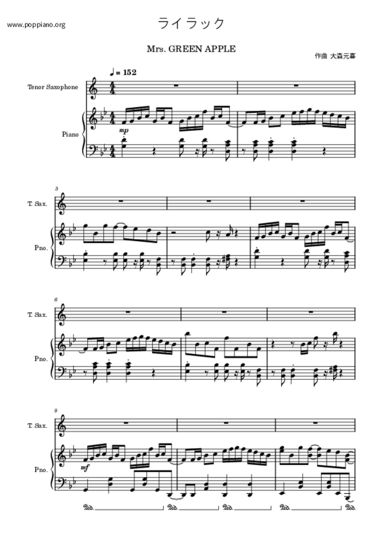 ☆ Mrs. GREEN APPLE-Lilac Sheet Music pdf, -ライラック 楽譜 - Free