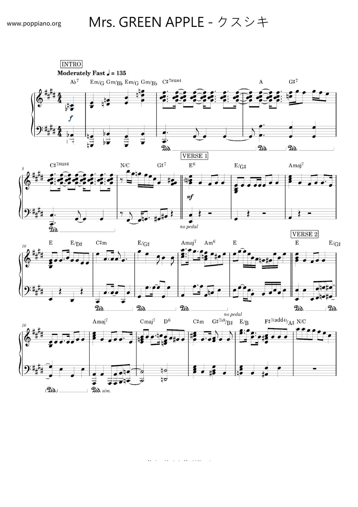 ☆ Mrs. GREEN APPLE-クスシキ Sheet Music pdf, - Free Score Download ☆