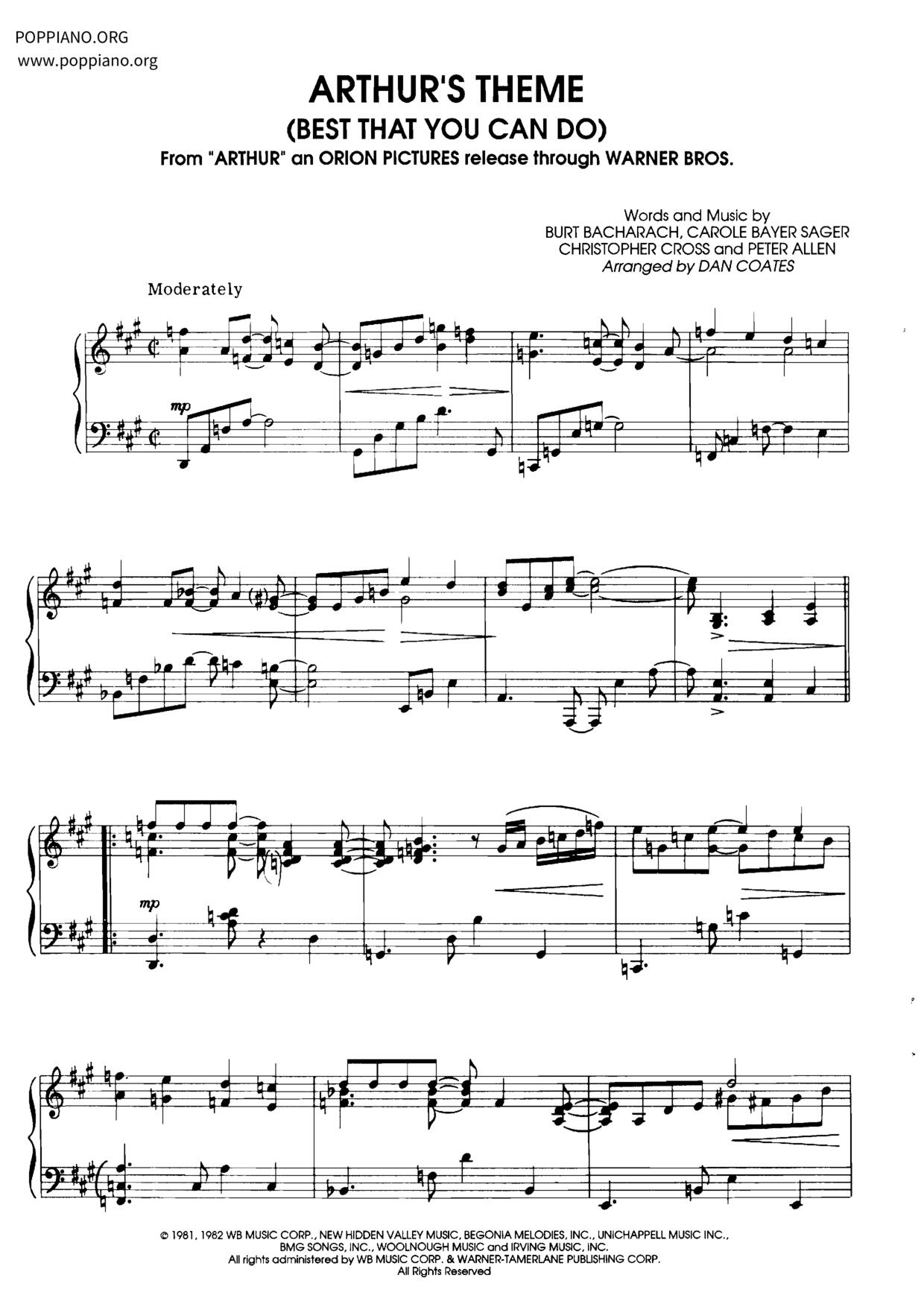 Burt Bacharach-ARTHUR'S THEME (BEST THAT YOU CAN DO) Sheet Music pdf ...