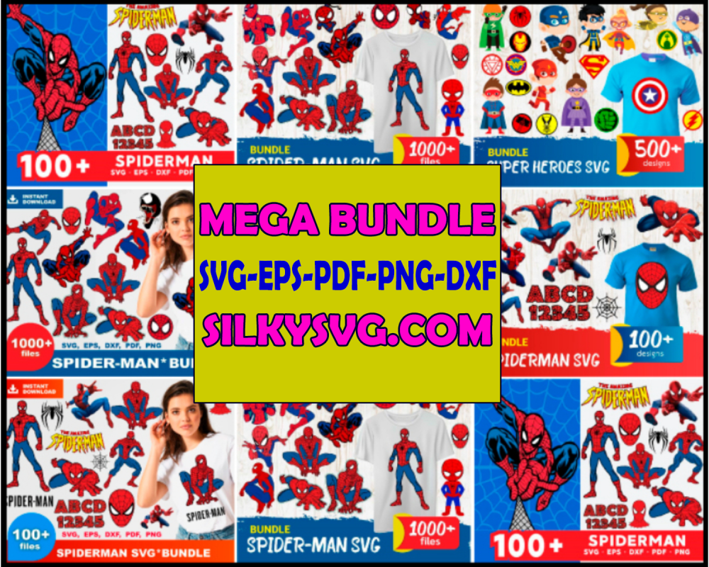 Spiderman Mega Bundle Svg, Marvel Spiderman Svg, Spiderman Svg, Chibi