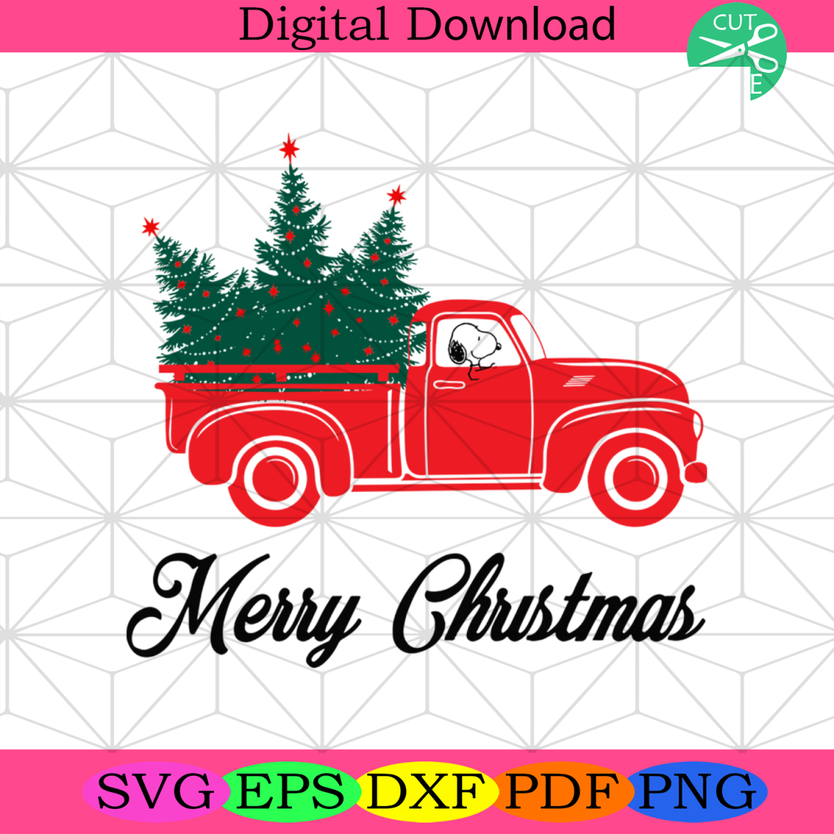 Merry Christmas Snoopy Red Truck