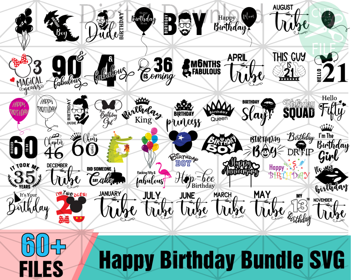 60+ Happy Birthday Bundle SVG, Disney Birthday Svg, Birthday Quotes Svg ...