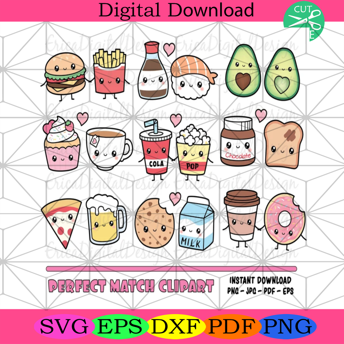 Perfect Match Kawaii Bundle SVG, Cute Food Svg, Friendship Svg, Best ...