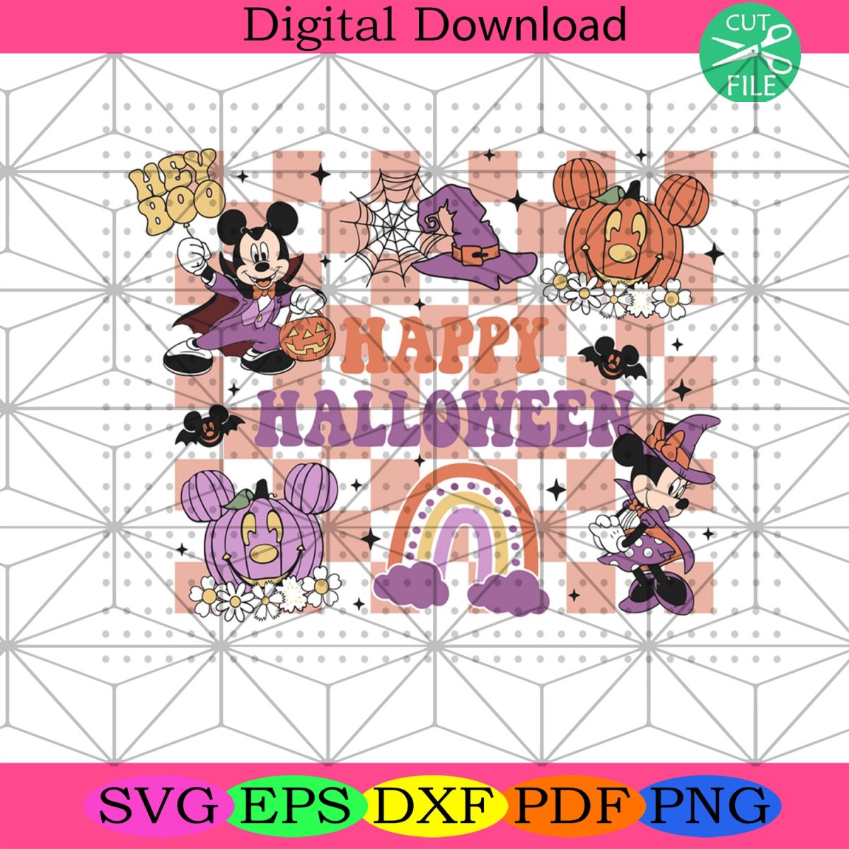Happy Halloween Mickey Witch Checkered