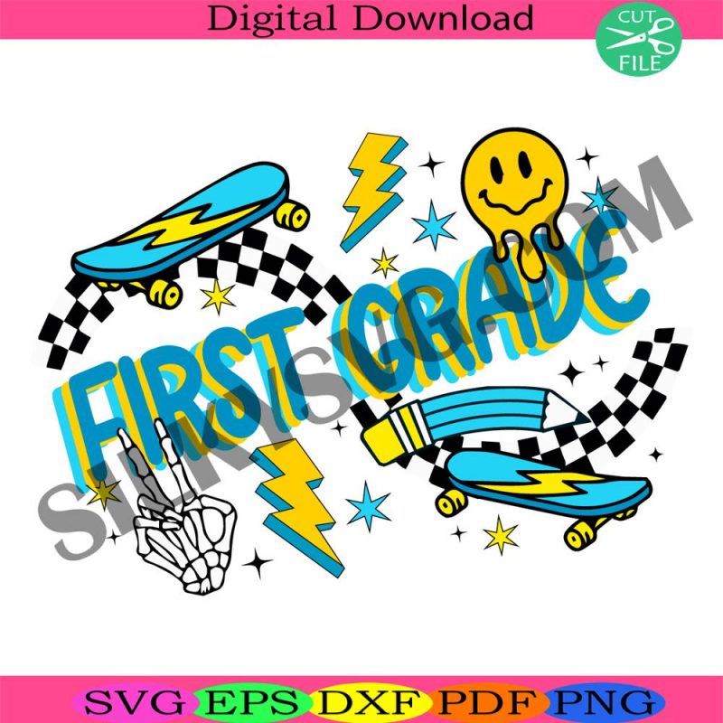 first-grade-svg-1st-grade-smile-face-svg-retro-svg-first-day-of-school-svg-school-tour-svg-teacher-svg