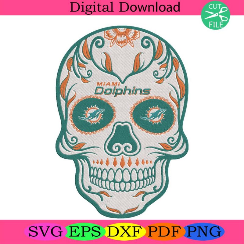 Skull Mandala Miami Dolphins NFL Embroidery Design Download.