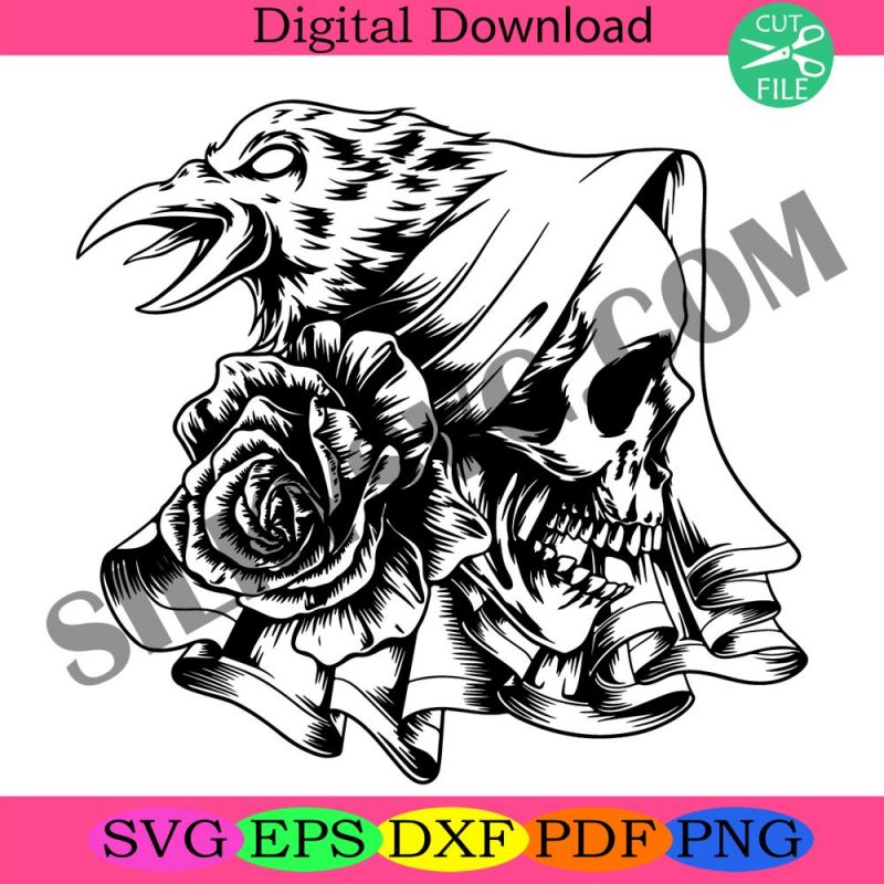 skull-with-raven-svg-skull-and-roses-svg-skull-svg-skull-and-roses-clipart-skull-vector-skull-cricut-skull-cut-fil