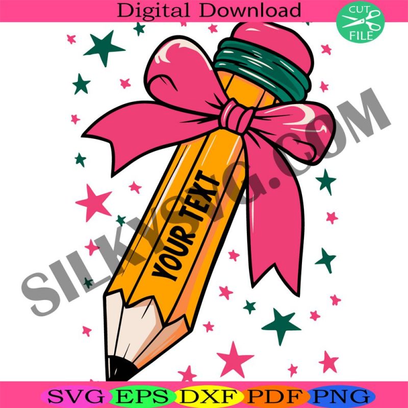 custom-name-bow-pencil-svg-back-to-school-svg-first-day-of-school-svg-retro-teacher-svg-teacher-appreciation-svg-teacher-sublimation-svg