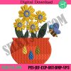 yellow-flowers-pot-with-bee-embroidery-file-instant-download