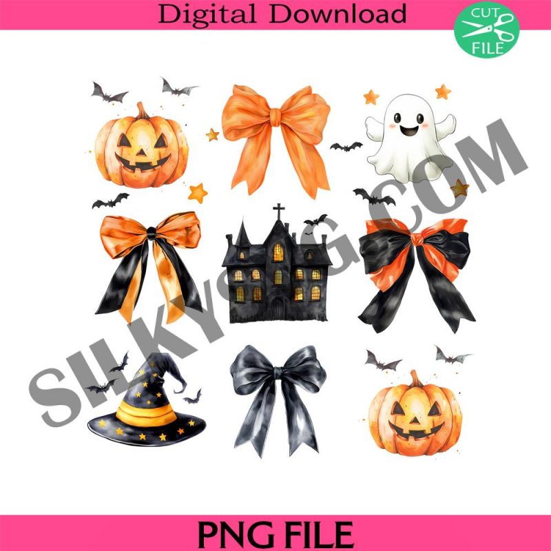 coquette-halloween-png-halloween-pumpkin-with-bow-spooky-png-spiders-ghost-hunted-house