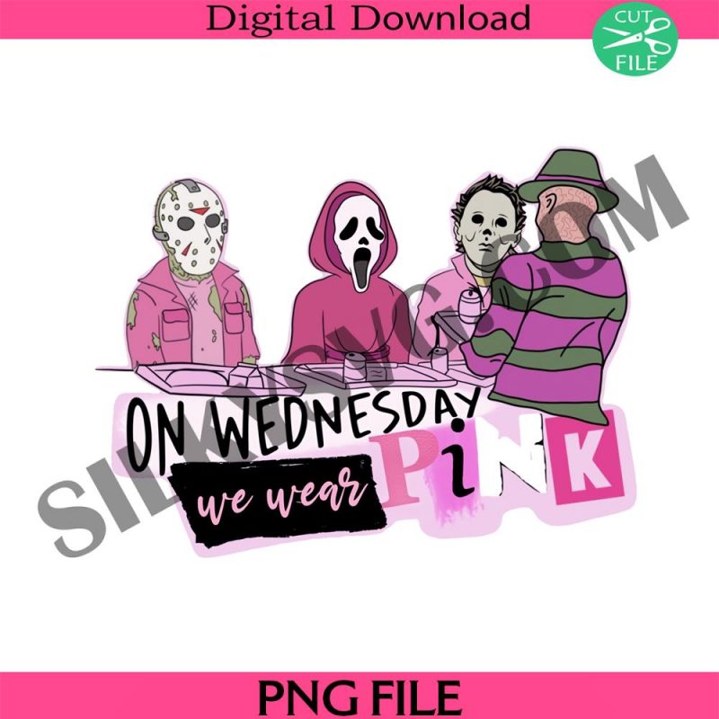 mean-girls-on-wednesday-we-wear-pink-halloween-freddy-jason-mike-scream-funny-png-digital