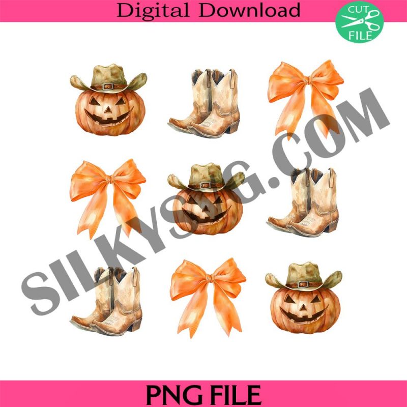 western-fall-coquette-bow-png-cowboy-boots-png-howdy-pumpkin-png-halloween-coquette-png-fall-western-png-fall-pumpkin-png