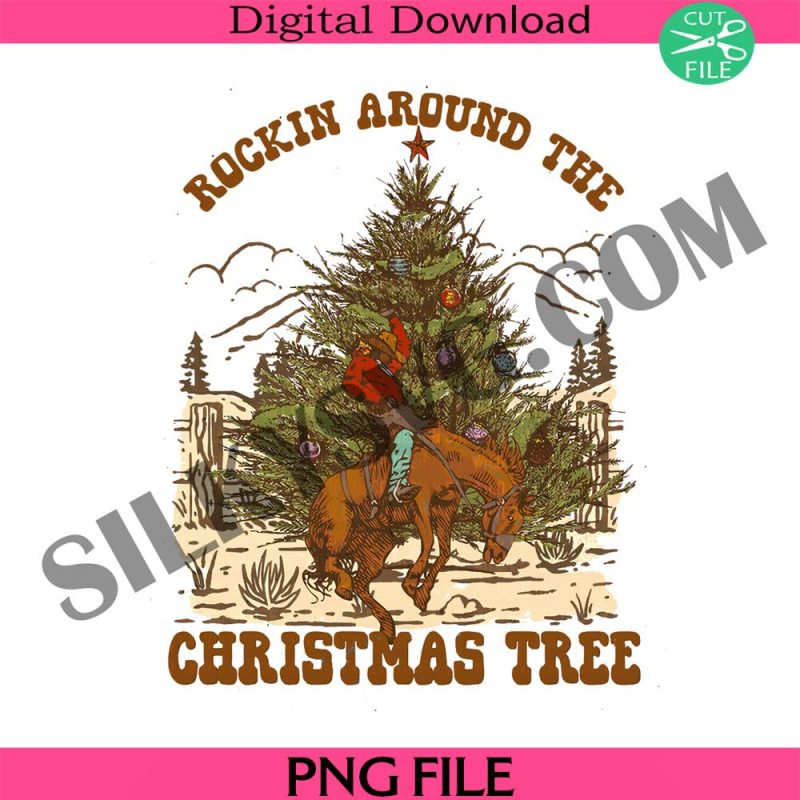 rockin-around-the-christmas-tree-bronco-cowboy-rodeo-western-png-sublimations-designs-downloads-png-clipart-subli