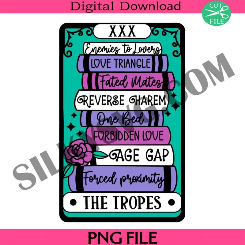 book-tropes-tarot-card-svg-romance-smut-book-svg-enemies-to-lovers-svg-book-svg-tropes-svg-png-eps