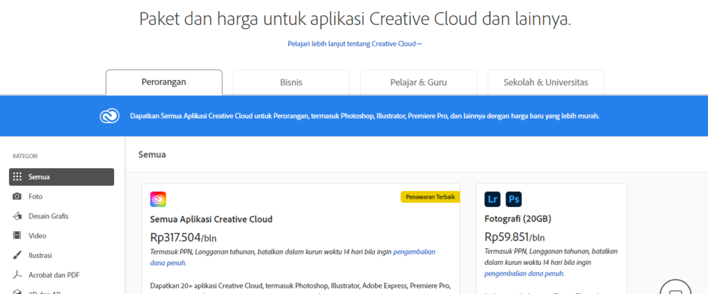 adobe creative suite dengan langgangan adobe creative cloud
