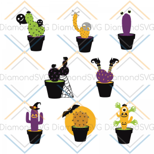 Halloween Cactus Clipart SVG, Spooky Clipart SVG DXF Silhouette