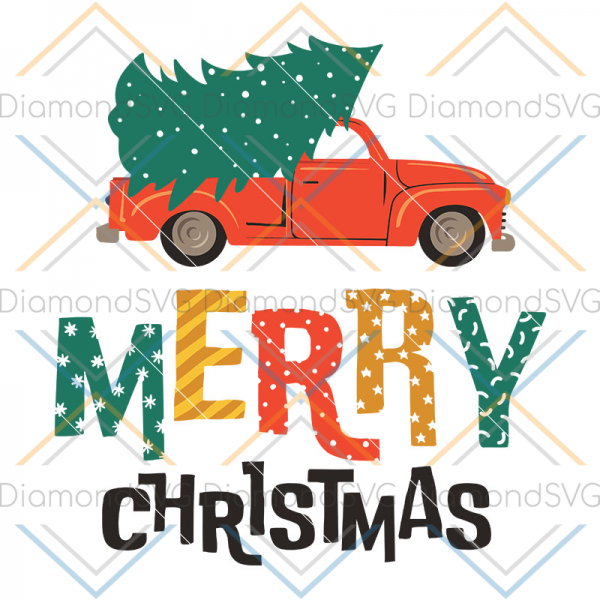 Christmas card red retro truck with fir tree svg, Christmas Digital Download
