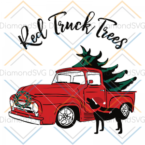 Red Truck Trees Dog Christmas svg, Christmas Car Digital Download