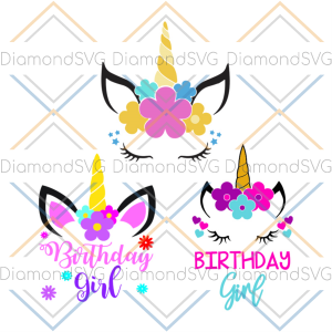 Birthday unicorn flower crown bundle svg, birthday svg, unicorn svg,