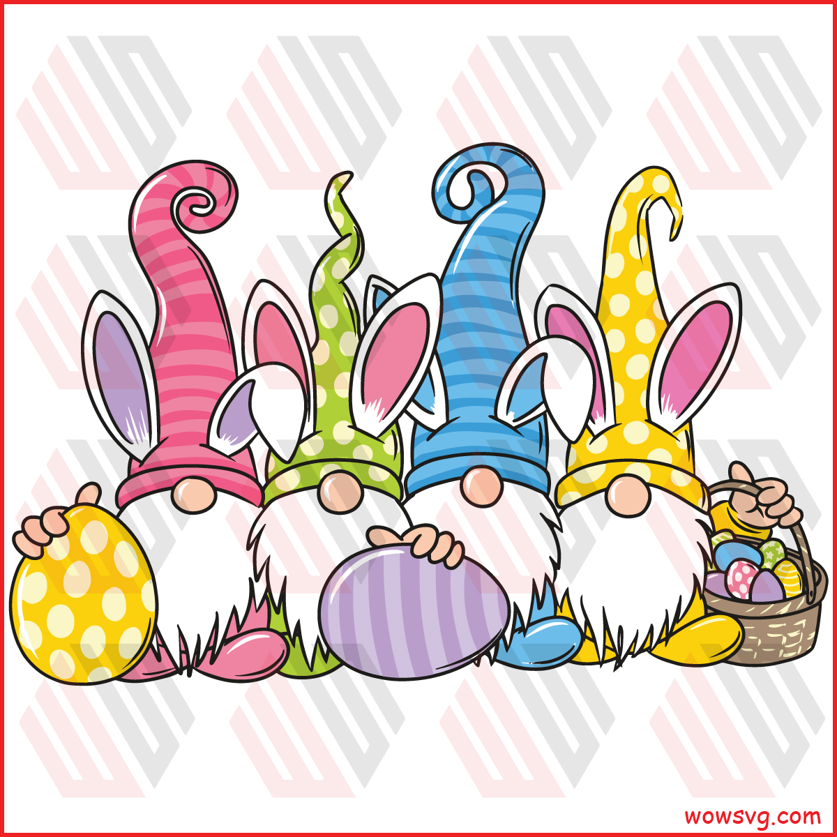 Rabbit Gnomes Holding Eggs Svg, Easter Svg, Rabbit Gnome Svg, Bunny