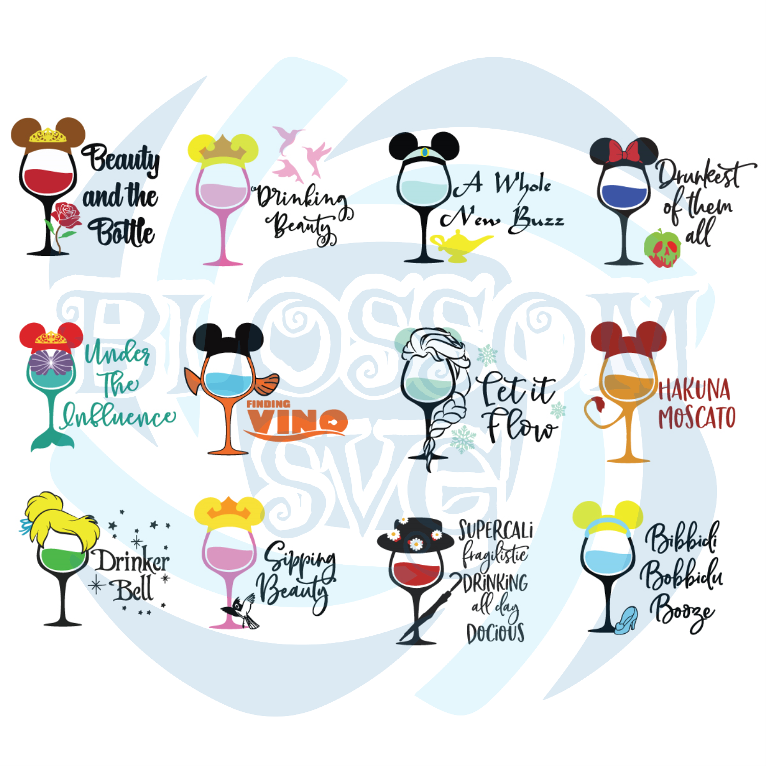 Disney Princess Wine Glass Svg Bundle, Trending Svg, Disney Glasses