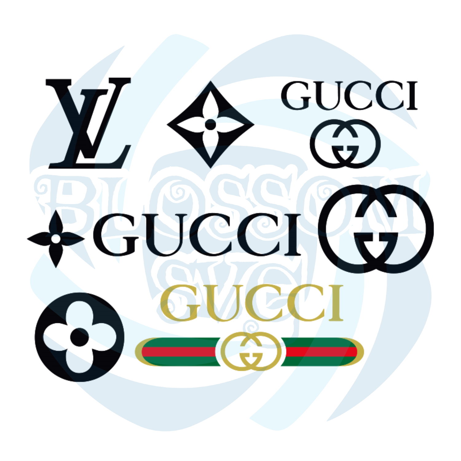 Gucci Louis Vuitton Logo Bundle Svg, Brand Svg, Gucci Svg, Louis