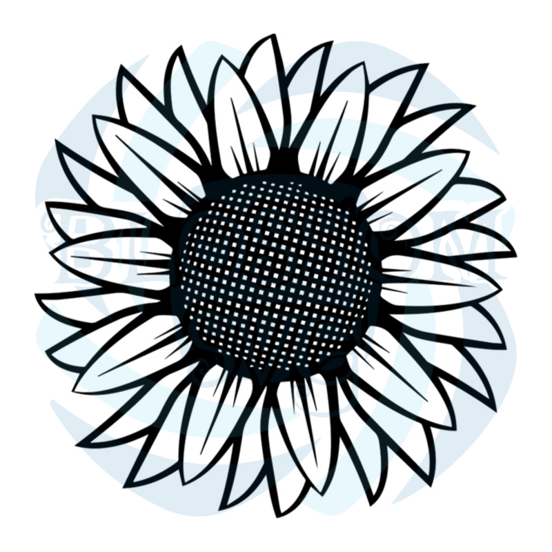 Sunflower Illustration Black White Svg, Flower Svg, Sunflower Svg,