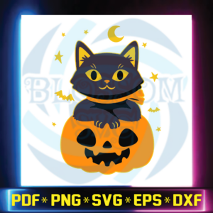Cat happy halloween vector file svg, Pumpkin svg, black cat svg,svg