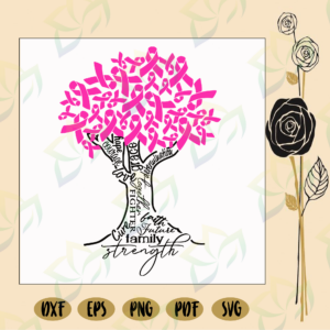 Breast cancer awareness, tree svg, tree pink, cancer fighter, breast