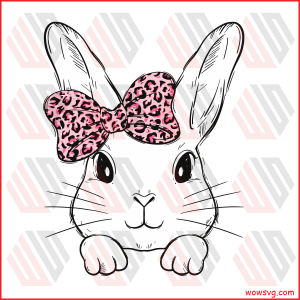 Cute Bunny Face Leopard Bow Tie Svg SVG180122031
