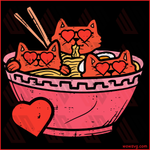 Heart Cats Ramen Noodles Anime Cute Valentines Day Kitten Cricut Svg